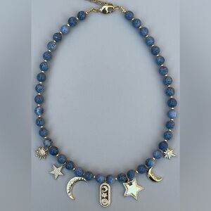 Celestial Charm Necklace Indonesian Coral beads Gold accents and charms